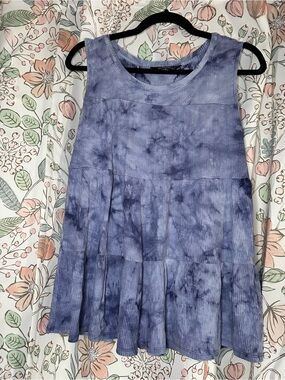 Simply Vera Vera Wang Blue Tie-Dye Sleeveless Tiered Top